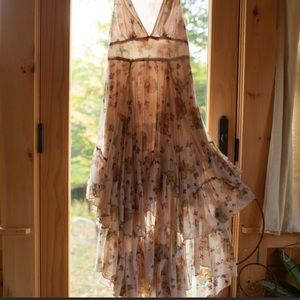 Free People Ivory Floral Ruffle Tiered Dress